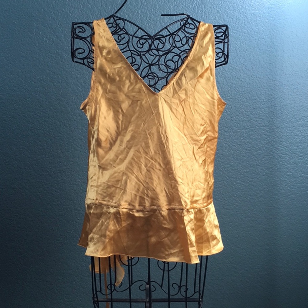 bebe 100% Silk Drawstring Crossover Ruffle Shirt - Picture 5 of 8